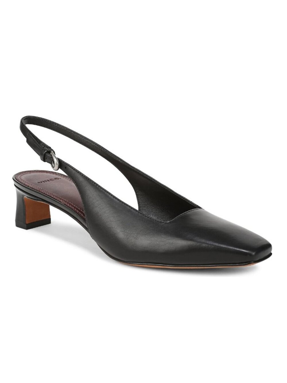 $380 VINCE Hart Kitten Heel Slingback Pump BLACK LEATHER BLOCK 7 US (DD3)